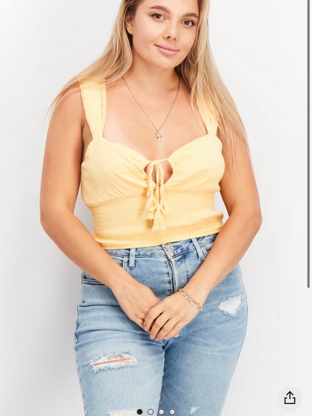 Forever 21 Yellow Smocked Tie-Front Crop Top